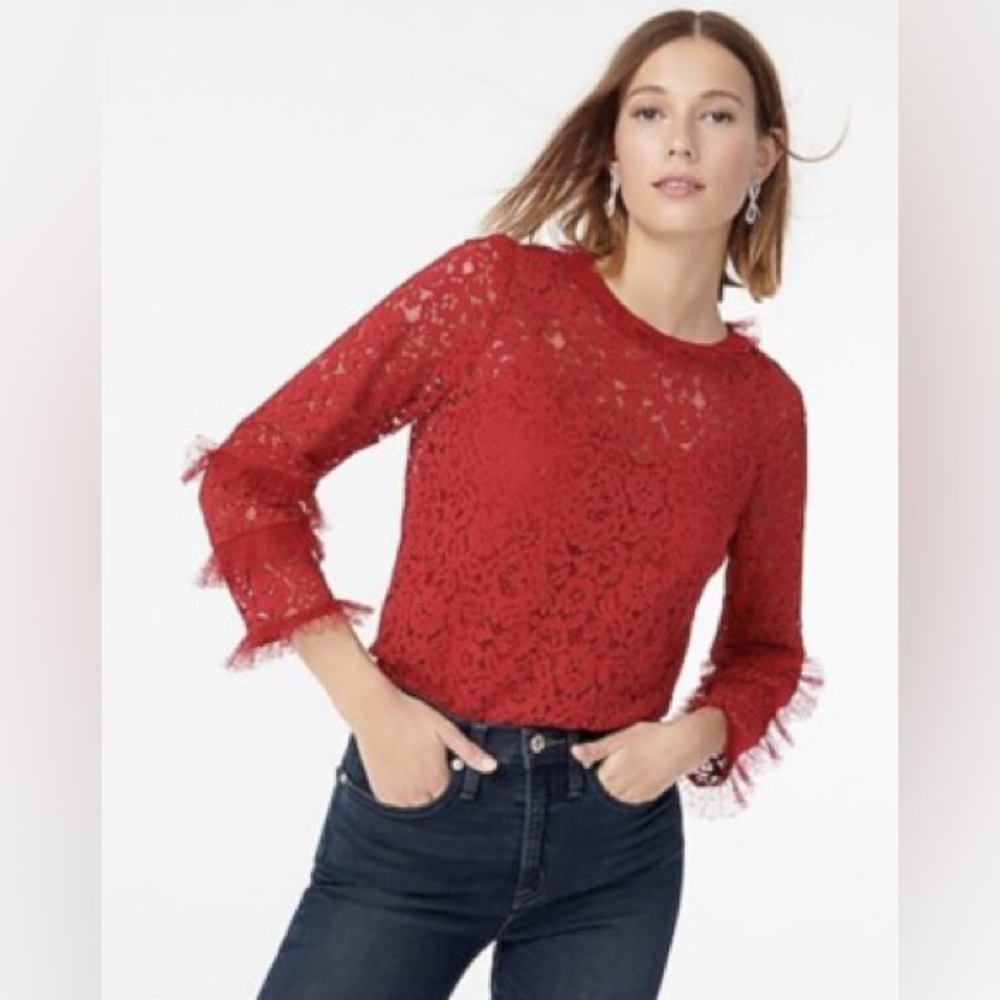 NWT J. Crew Red Lace Blouse